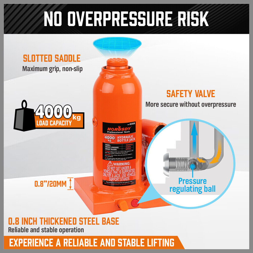4,000kg Limit - Hydraulic Bottle Jack Heavy Duty with Safety Valve