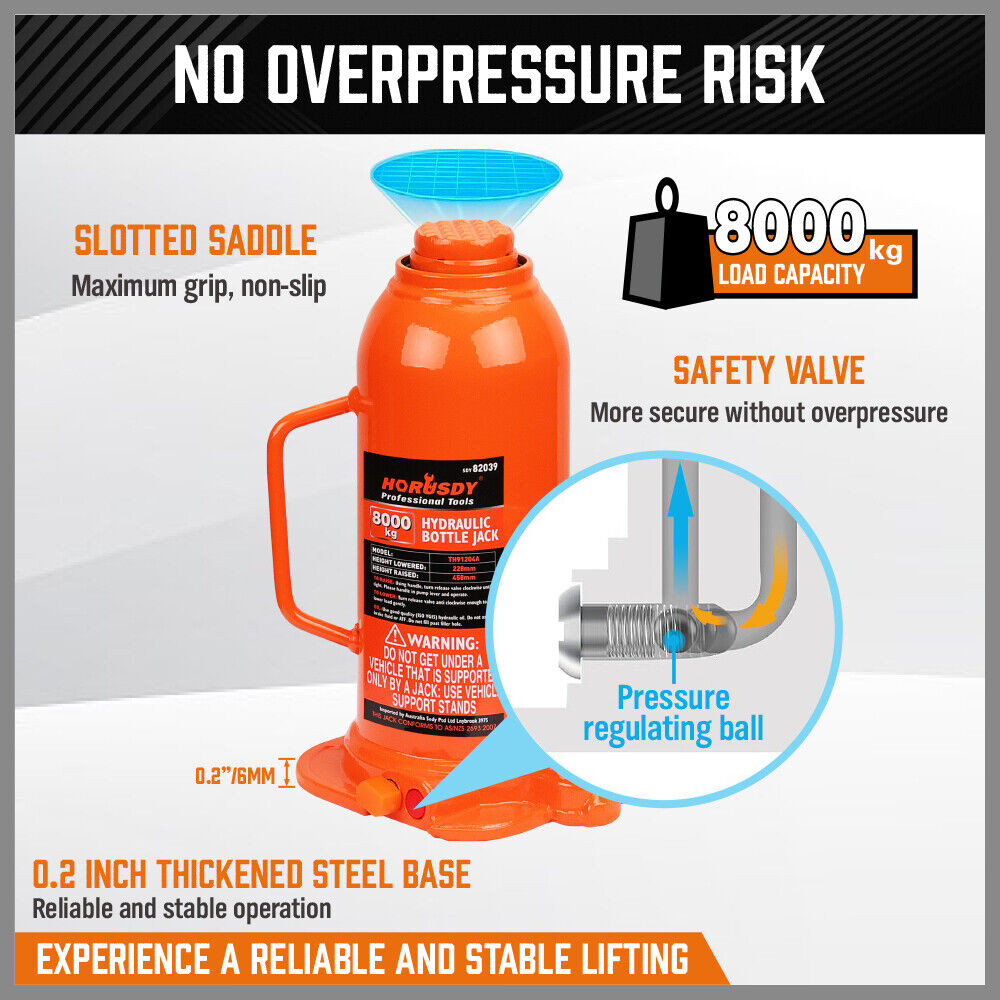 8,000kg Limit - Hydraulic Bottle Jack Heavy Duty with Safety Valve