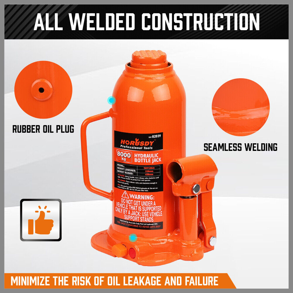 8,000kg Limit - Hydraulic Bottle Jack Heavy Duty with Safety Valve