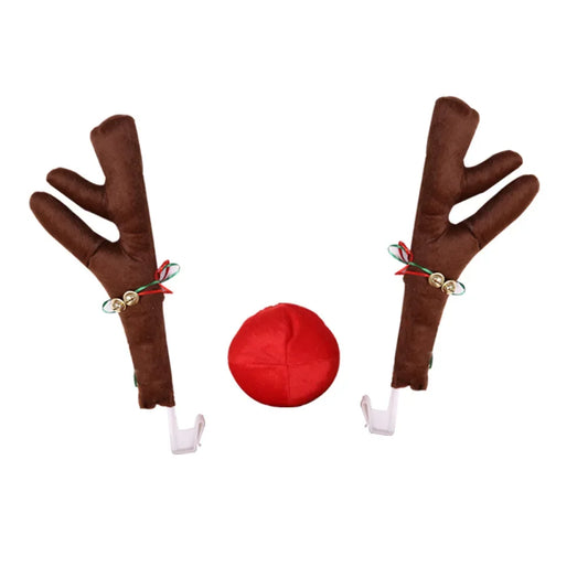 Christmas Car Antler Kit with Red Nose and Holiday Decor