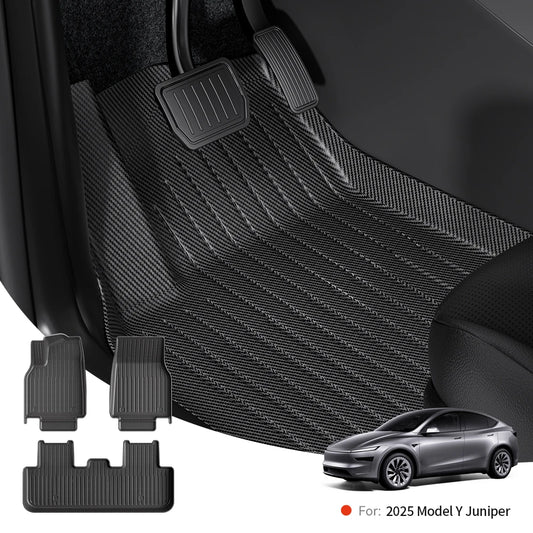 TPE Floor Mats with Carbon Texture for Tesla Interior Protection