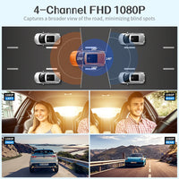 Dash Cam for Cars Free 64GB Dash Cam 360 Degrees Car DVR WiFi GPS 24h Parking Monitor 4 Lens HD 1080P Video Recorder APP Control