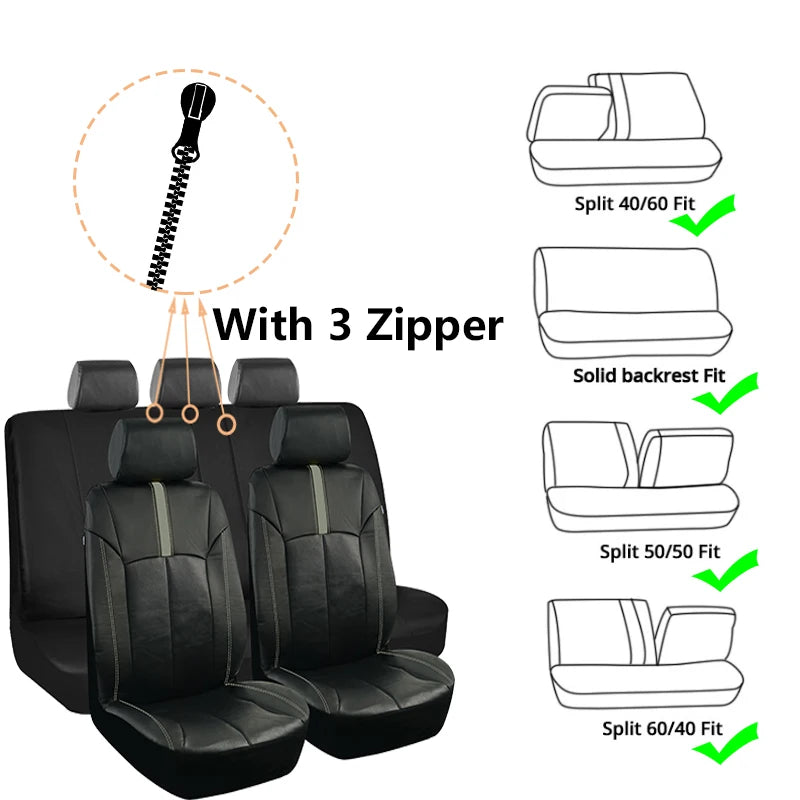 Sporty Racing Leather Car Seat Covers with Universal Fit