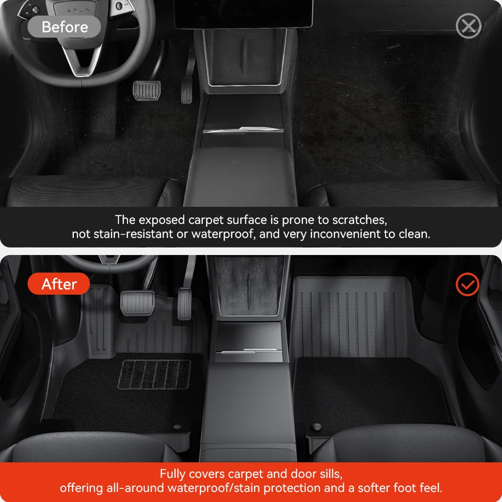 All Weather Floor Mats with Door Sill Guards for Tesla Interior