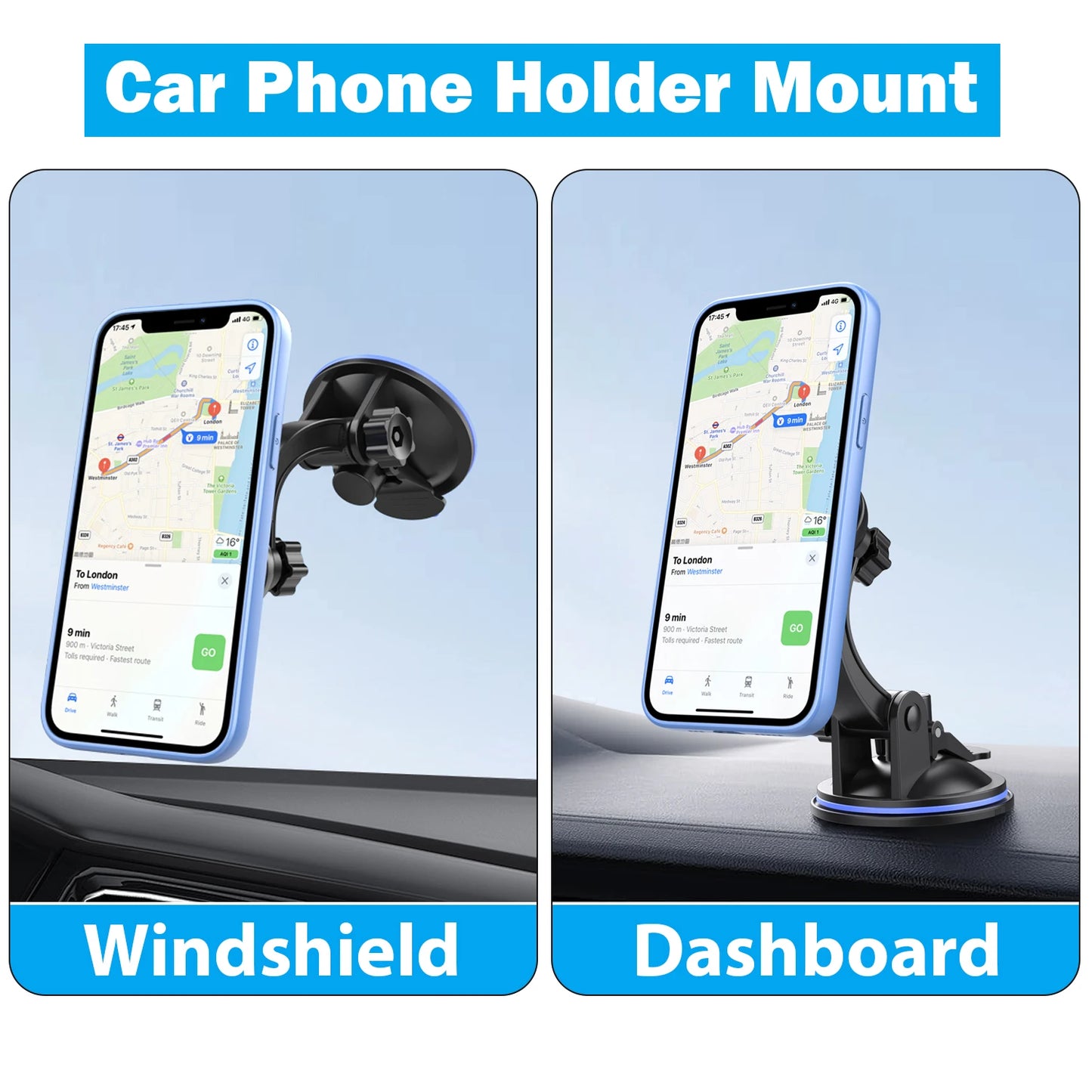 Car Phone Holder with Suction Cup and Air Vent Mount