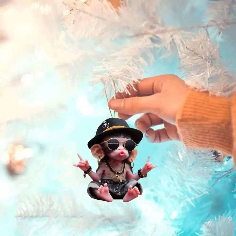 Personalized Acrylic Monkey Ornament for Car and Xmas Tree
