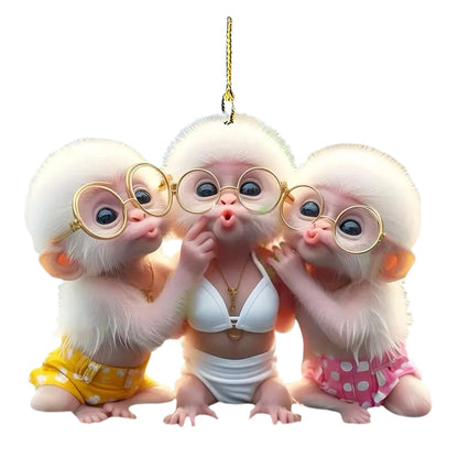 Personalized Acrylic Monkey Ornament for Car and Xmas Tree