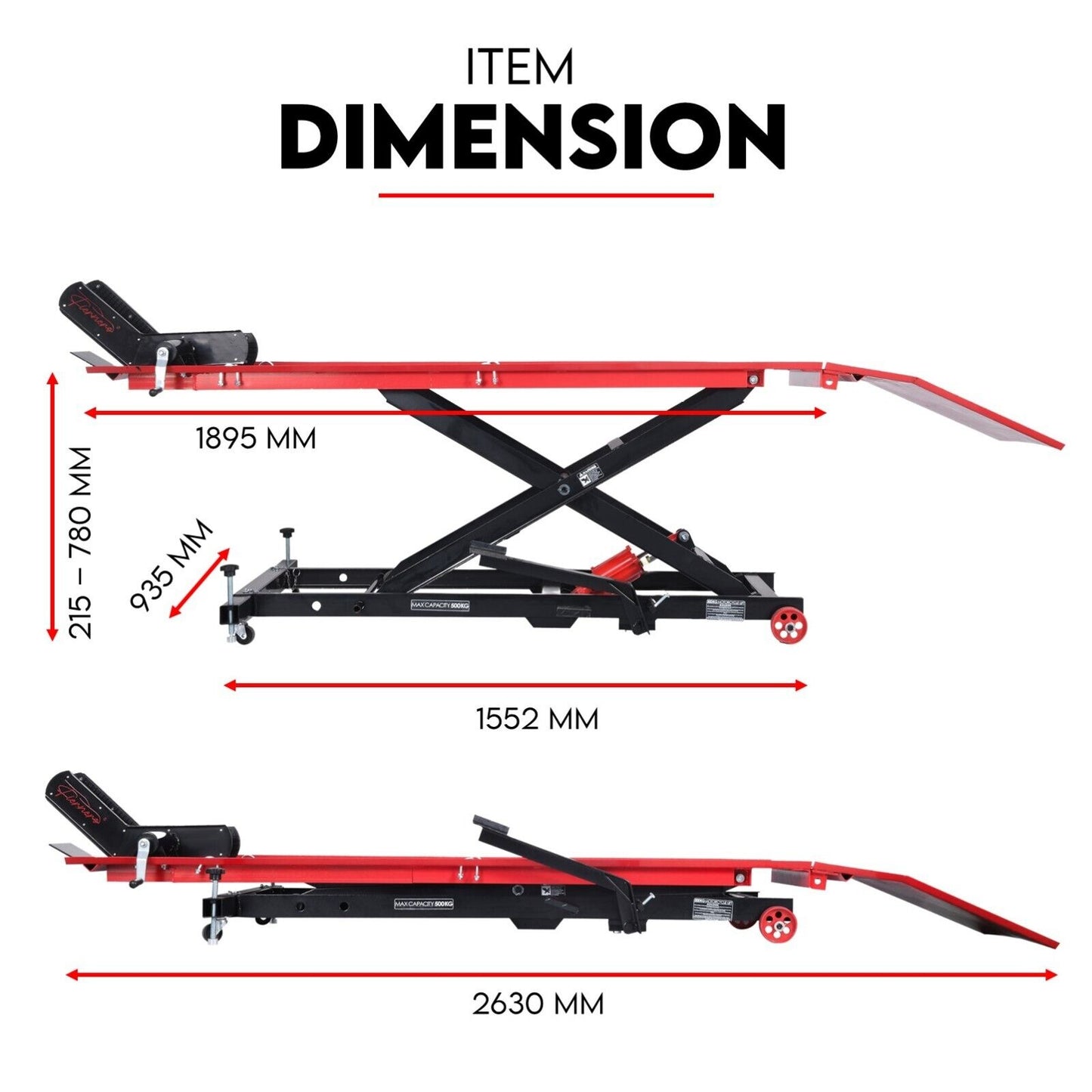 Motorcycle Lift Hydraulic Jack Stand Hoist - 500kg